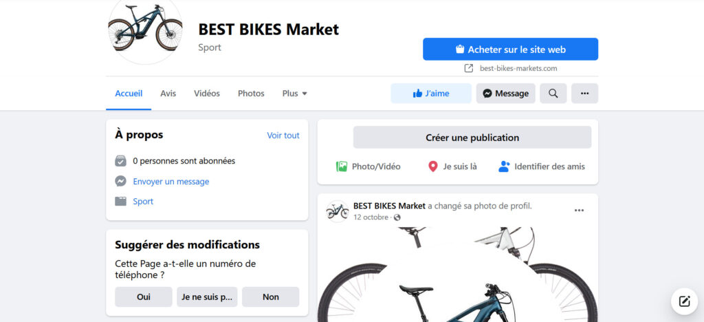 La page Facebook de Best Bikes Markets n'a aucune activité. // Source : Capture d'écran Numerama