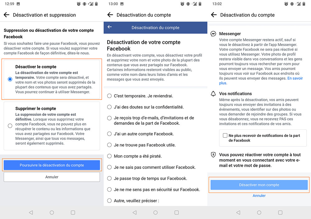 Facebook désactivation smartphone 2