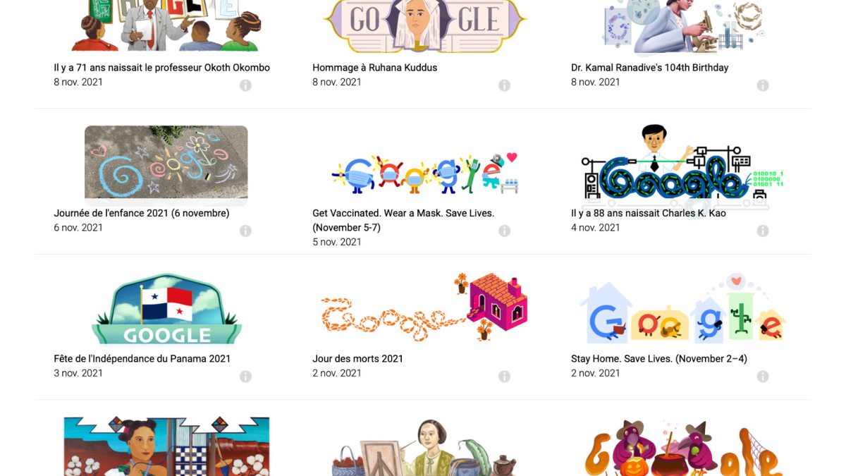 Plusieurs doodles de Google. // Source : Capture d'écran Google