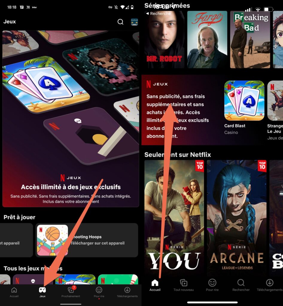 L'emplacement de la section « Jeux » sur l'App Netflix // Source : Capture d'écran Numerama