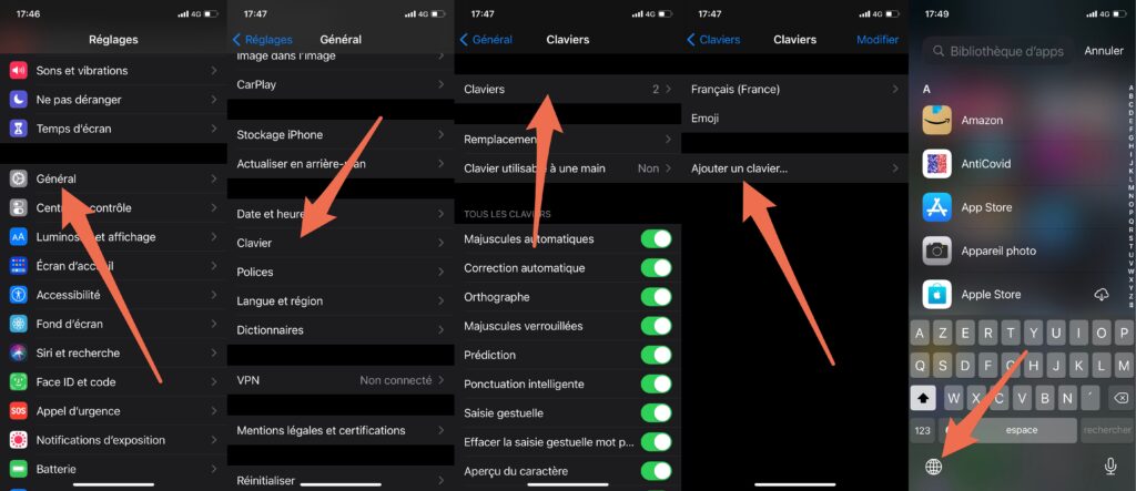 La marche à suivre pour ajouter un clavier sur iPhone // Source : Capture d'écran Numerama