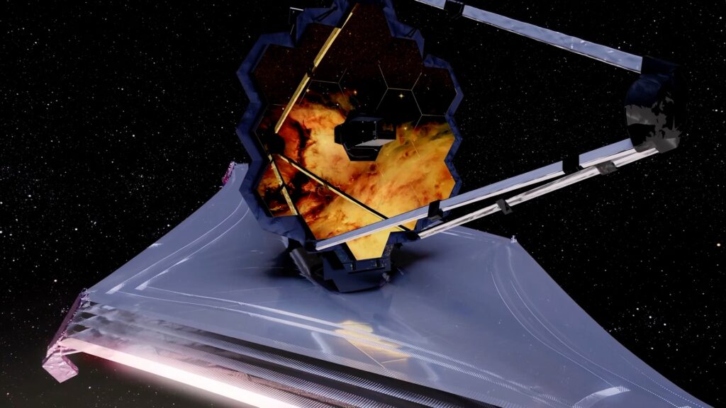 Représentation du JWST dans l'espace. // Source : NASA's Goddard Space Flight Center