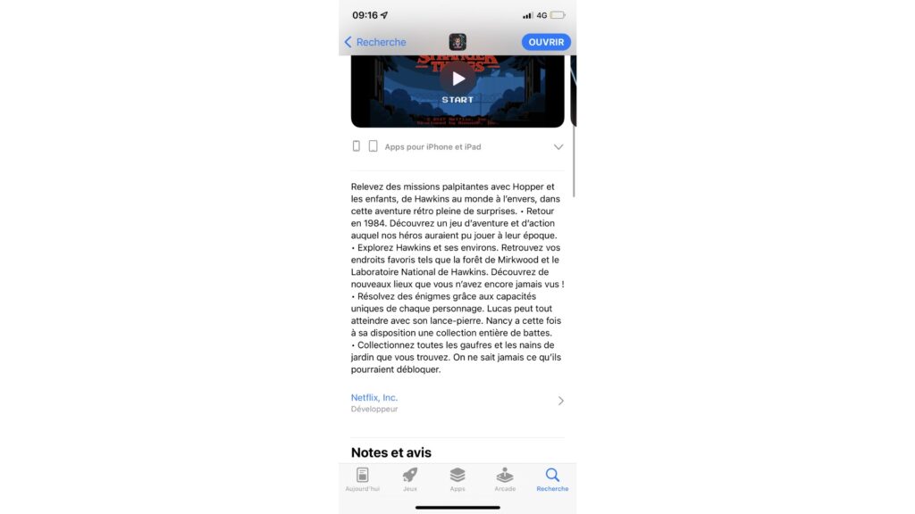 La fiche d'un jeu Netflix sur l'App Store // Source : Capture d'écran La fiche d'un jeu Netflix sur l'App Store // Source : Capture d'écran