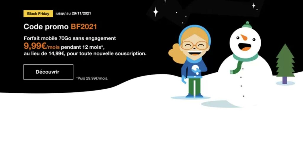 Le forfait 70 Go à 9,99 euros par mois d'Orange pour le Black Friday. // Source : Orange. Le forfait 70 Go à 9,99 euros par mois d'Orange pour le Black Friday. // Source : Orange.