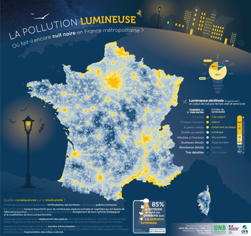 Carte de France de la pollution lumineuse. // Source : FranceNature/OFB/Olivier Debuf