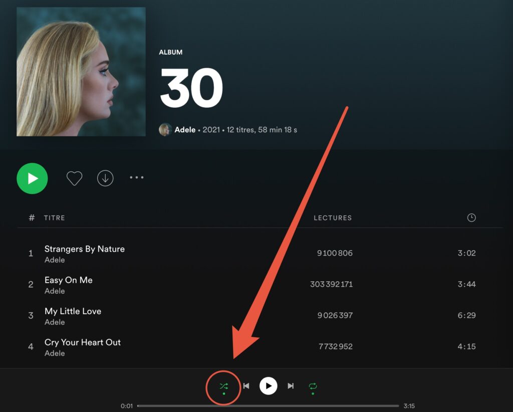 La fiche album de 30 d'Adele dans Spotify // Source : Spotify/Capture d'écran