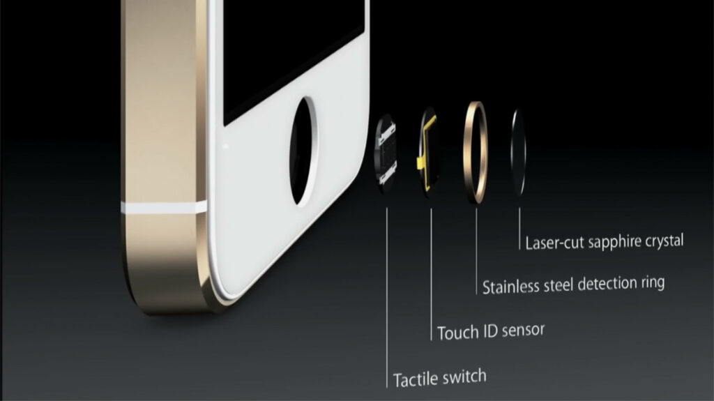 Vue éclatée du capteur d'empreintes de l'iPhone 5S // Source : Apple