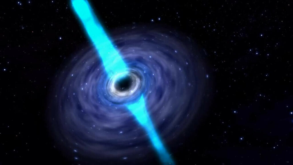 Vue d'artiste d'un disque d'accrétion autour d'un trou noir. // Source : National Radio Astronomy Observatory, USA Vue d'artiste d'un disque d'accrétion autour d'un trou noir. // Source : National Radio Astronomy Observatory, USA