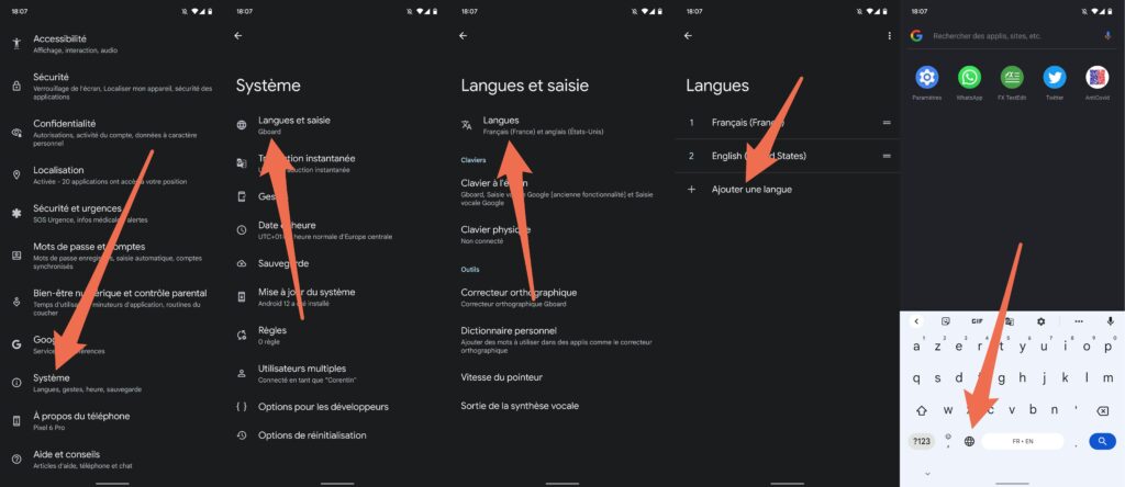 La marche à suivre pour ajouter un clavier sur Android // Source : Capture d'écran Numerama La marche à suivre pour ajouter un clavier sur Android // Source : Capture d'écran Numerama
