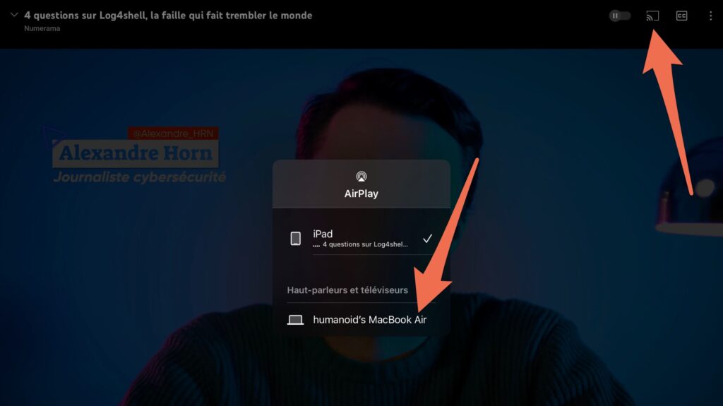 La marche à suivre pour caster une vidéo vers son Mac // Source : Capture Numerama
