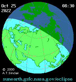 Carte de l'éclipse du 25 octobre 2022. // Source : Wikimedia/CC/A.T. Sinclair