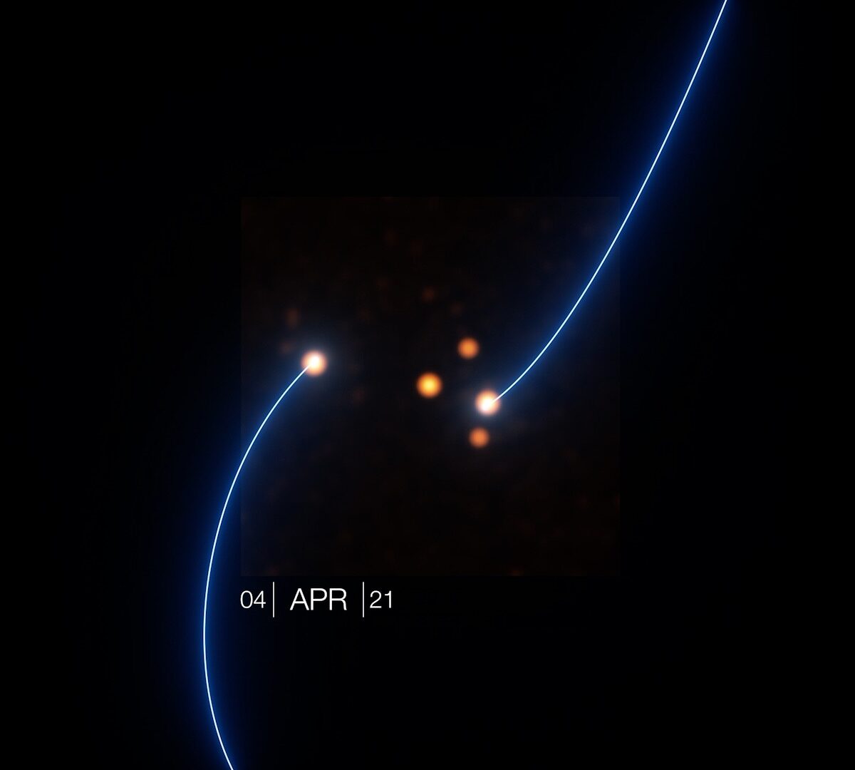 Les orbites des étoiles S29 et S55 alors qu'elles se rapprochent de Sgr A*. // Source : ESO/GRAVITY collaboration/L. Calçada