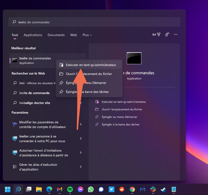 Comment ouvrir l'invite de commande en mode administrateur // Source : Capture d'écran Numerama