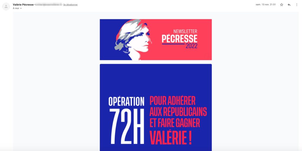 Le premier mail de la campagne de Valérie Pécresse que j'ai reçu // Source : Capture d'écran Numerama