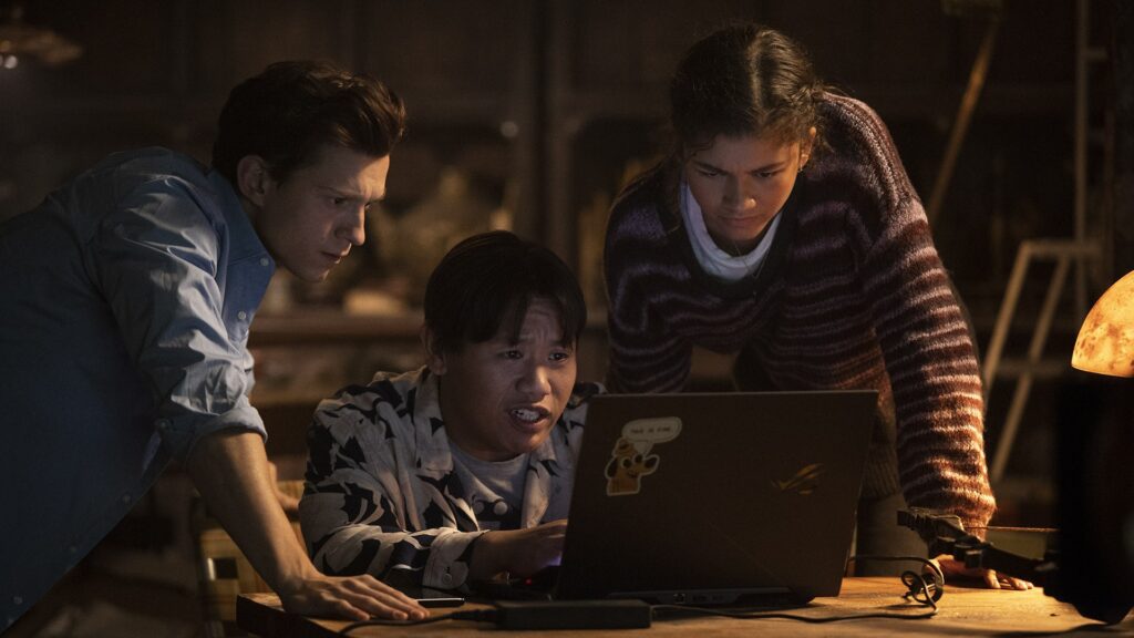 Peter Parker, MJ et Ned, in Spider-Man No Way Home.  // Source : Marvel/Sony