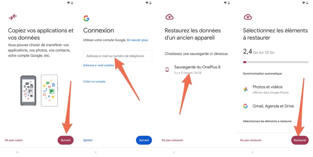 La marche à suivre pour restaurer une sauvegarde Android // Source : Capture Numerama