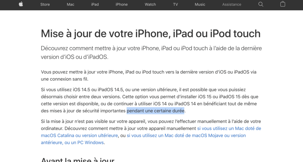 Les mises à jour d'iOS 14 ne sont pas éternelles. // Source : Capture d'écran Numerama