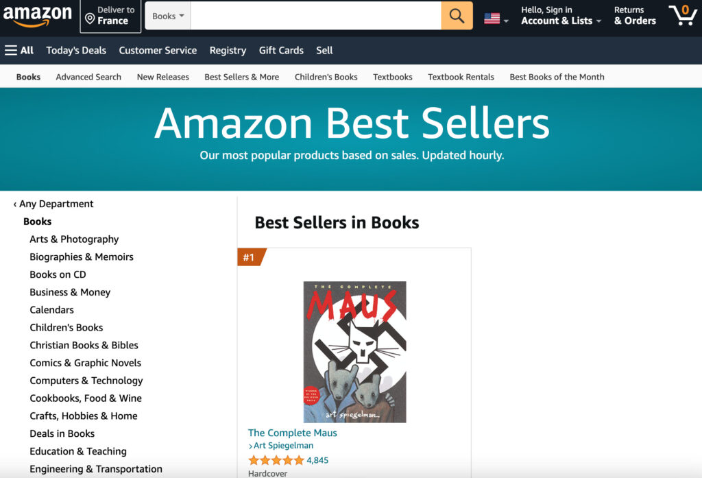 Maus est n°1 des ventes de livres sur Amazon US // Source : Capture Numerama
