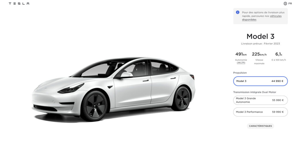 Configurateur Tesla Model 3 // Source : Capture d'écran