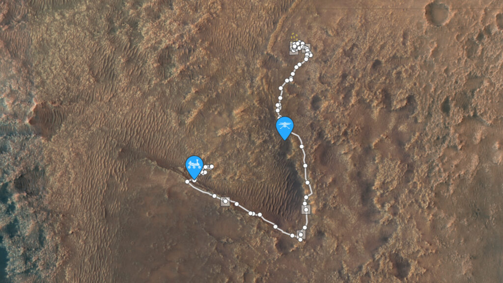 Position de Perseverance et d'Ingenuity sur Mars. // Source : Capture d'écran Nasa Science