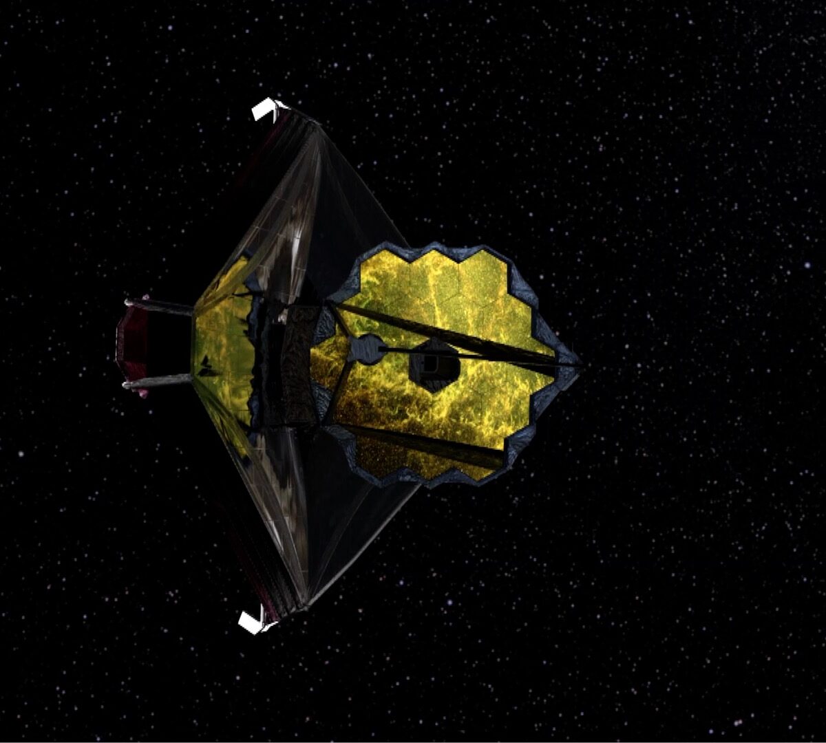 Le JWST en orbite autour de L2, vue d'artiste. // Source : NASA, SkyWorks Digital, Northrop Grumman, STScI