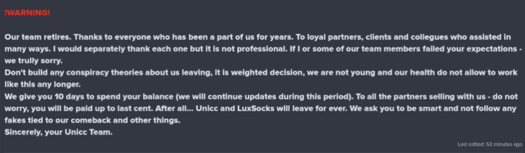 Le message publié par UniCC parle d'une retraite définitive