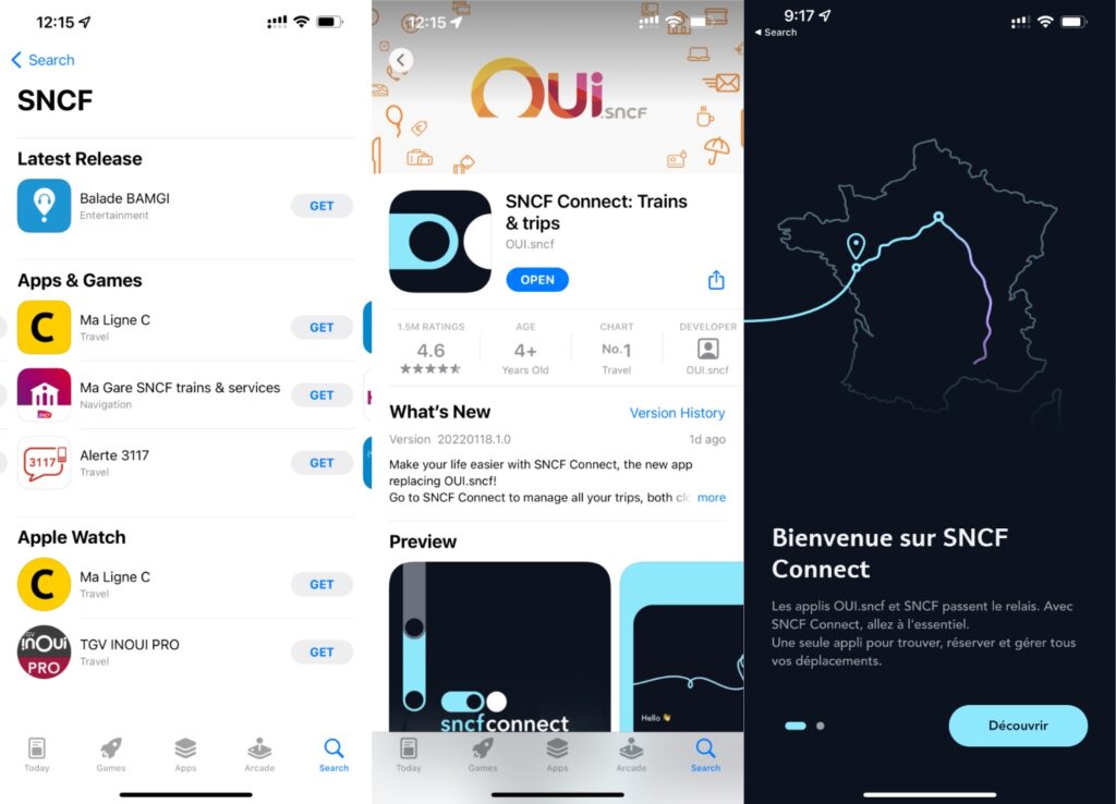 La SNCF continue de proposer plusieurs applications sur l'App Store, même si Connect fait presque tout. // Source : Numerama