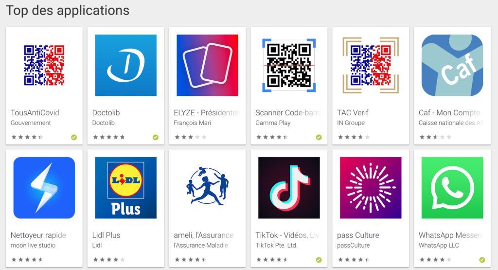 TousAntiCovid est régulièrement en tête sur le Google Play Store // Source : Play Store