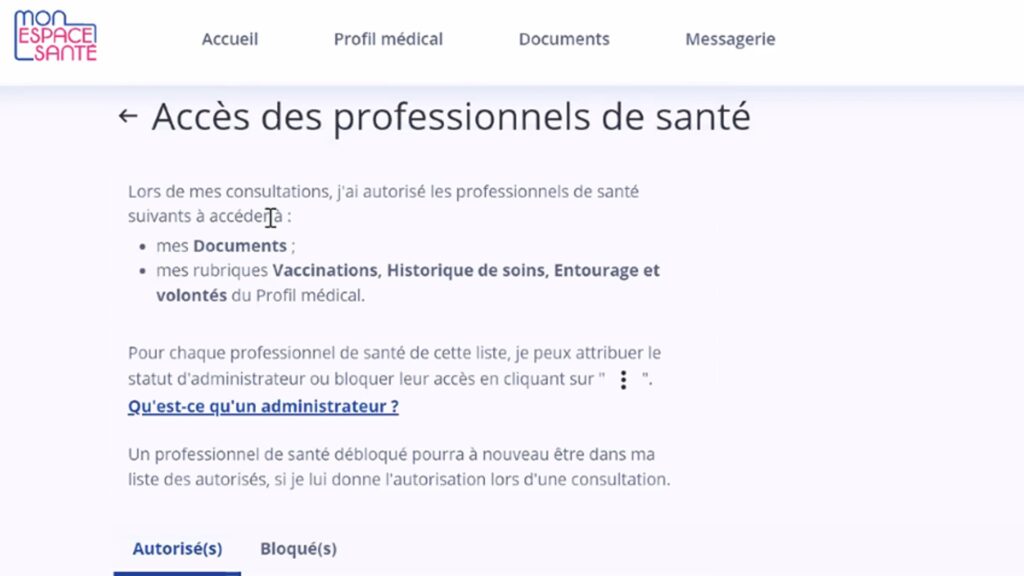 Vous pouvez activer ou bloquer l'accès à MonEspaceSanté. // Source : Capture d'écran