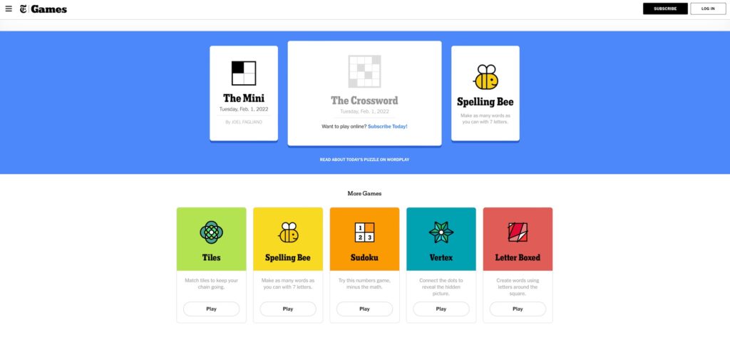 Les jeux vidéo du New York Times // Source : Capture d'écran