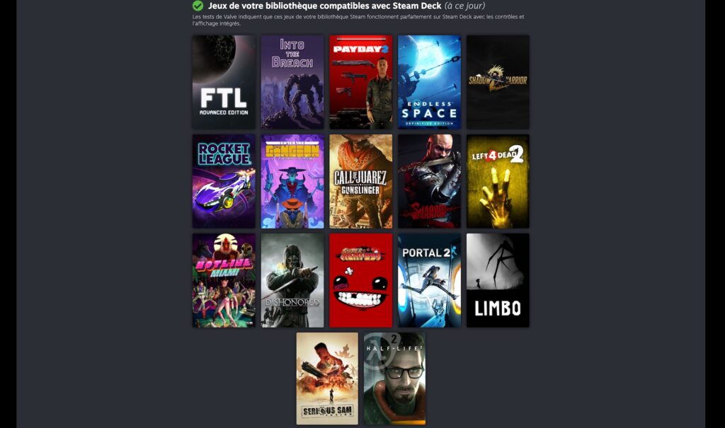 Jeux compatibles sur Steam Deck // Source : Capture d'écran