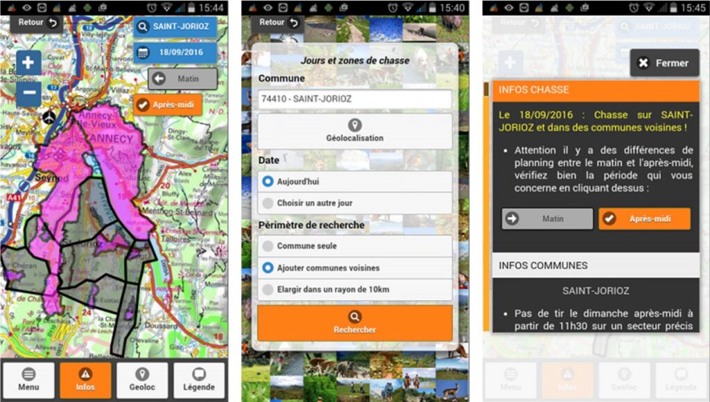 L'application Chasse Eco affiche une carte avec les zones chassées // Source : Chasse Eco