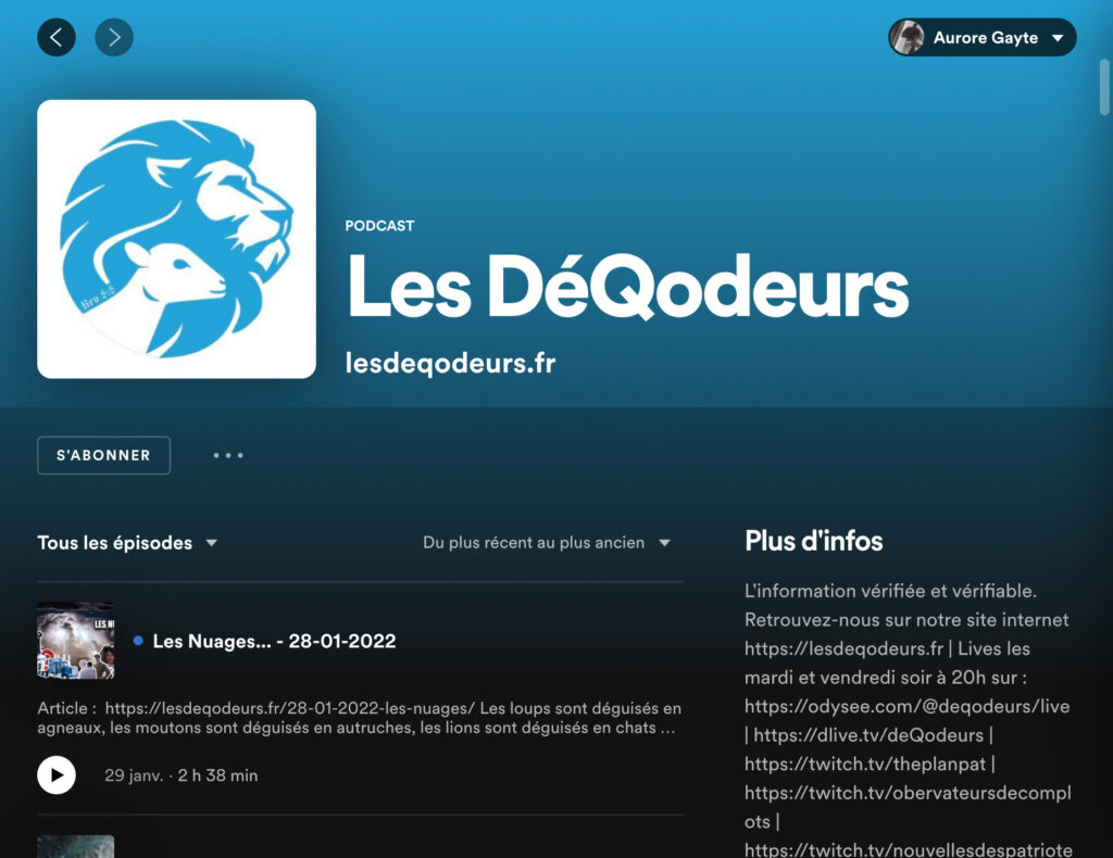 La page du podcast des DéQodeurs sur Spotify // Source : Capture d'écran Numerama
