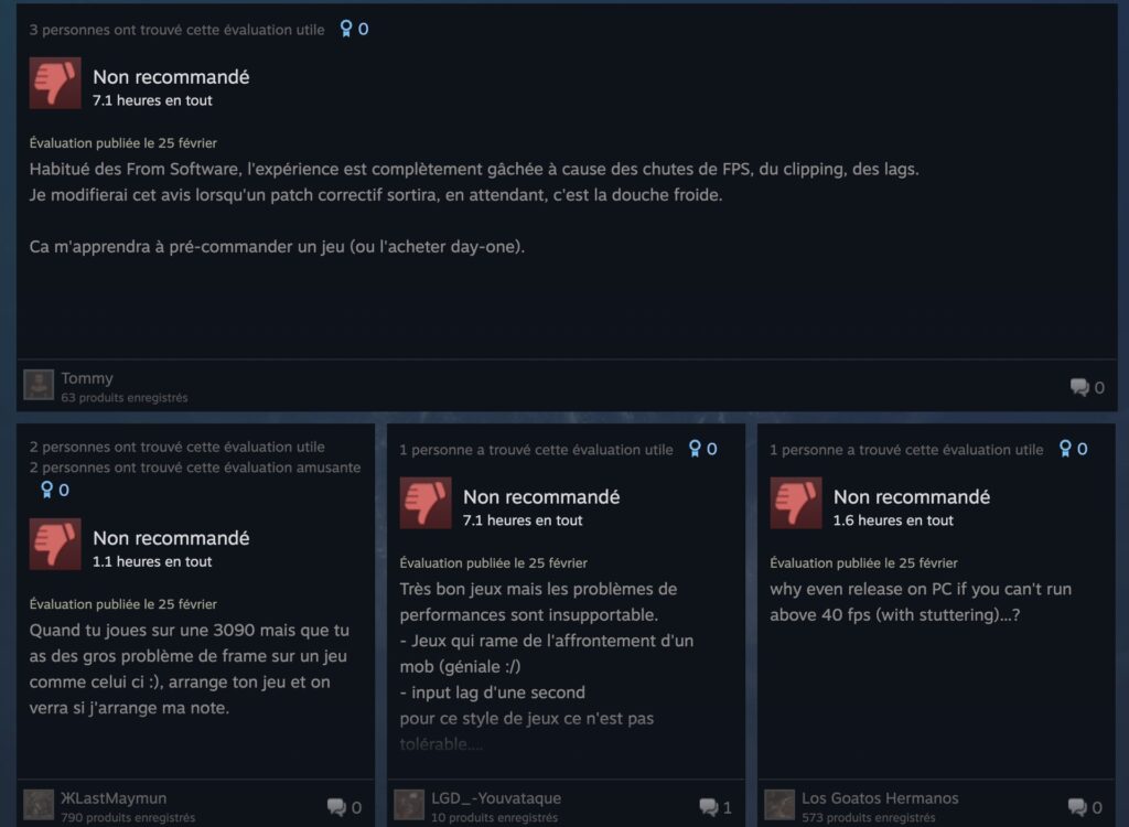 Des commentaires peu élogieux sur Elden Ring sur Steam