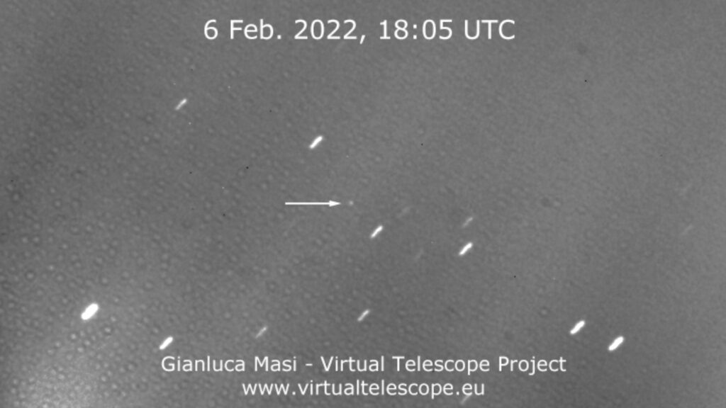 Le morceau de fusée qui heurtera bientôt la Lune. // Source : Gianluca Masi / Virtual Telescope (photo recadrée)