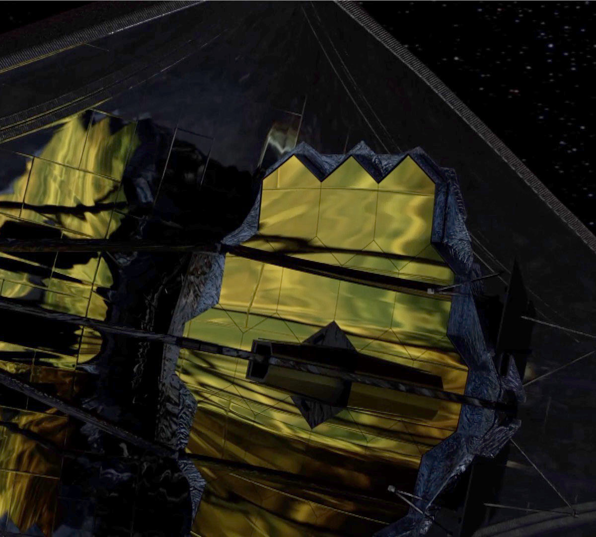 Vue d'artiste du JWST. // Source : NASA, SkyWorks Digital, Northrop Grumman, STScI