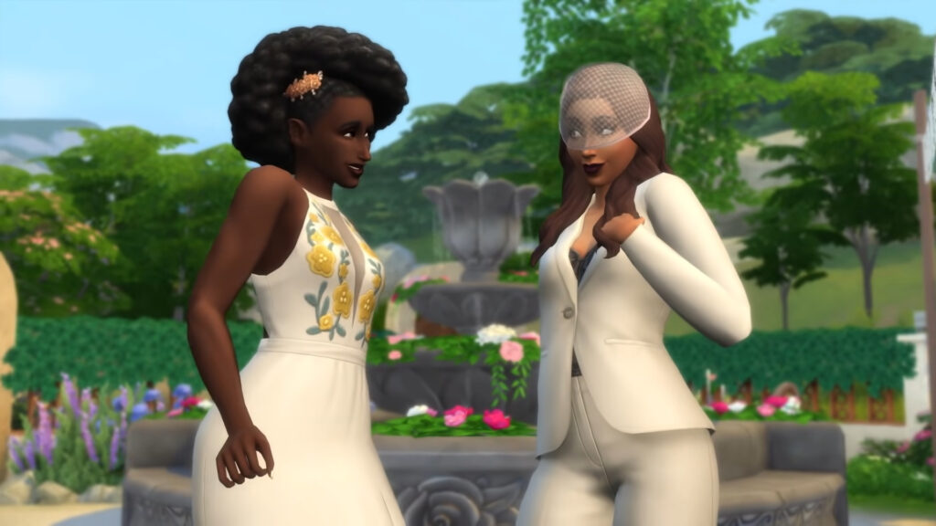Mariage de Cam et Dom dans la vidéo promotionnelle de l'extension. // Source : Capture d'écran YouTube The Sims