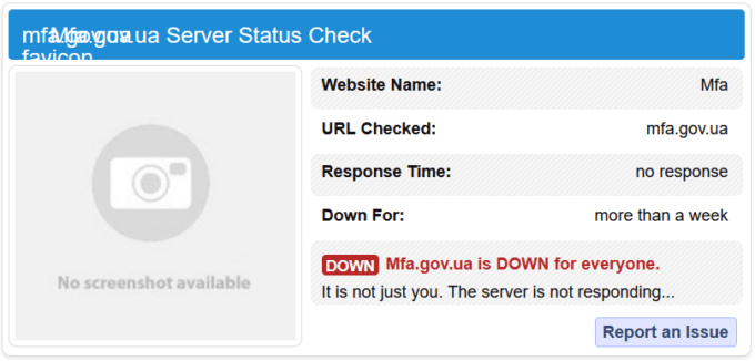 Le site du ministère des affaères étrangères était encore hors service à 15h50 comme l'a constaté Cyberguerre // Source : Capture écran Cyberguerre