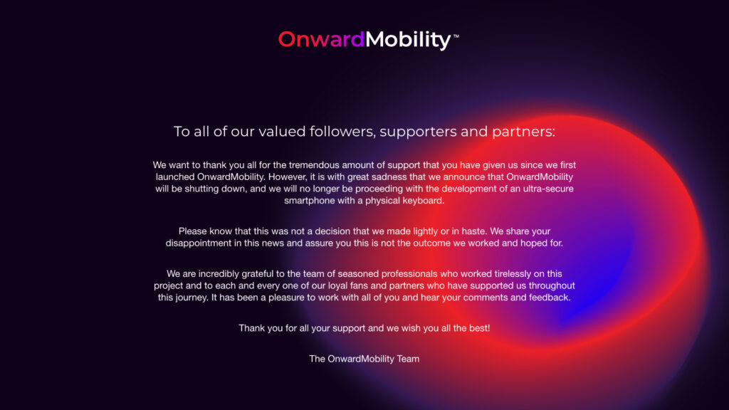 Le message d'Onward Mobility. // Source : Capture d'écran Onward Mobility, le 22 février 2022.
