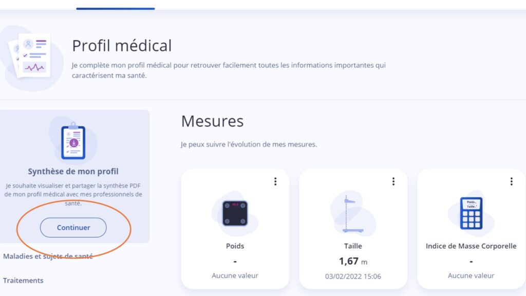 Pour obtenir la synthèse du dossier médical. // Source : Capture d'écran