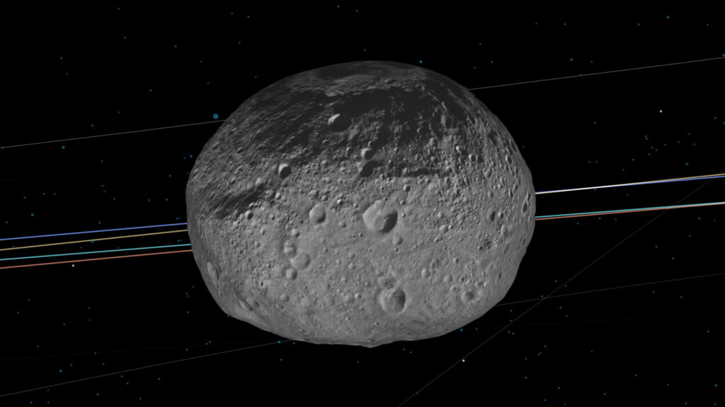 Vesta, un astéroïde surveillé par la Nasa. // Source : Capture d'écran Eyes on Asteroids