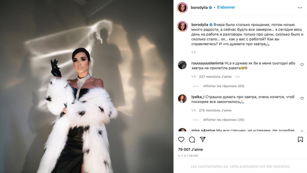 Le dernier post Instagram de la présentatrice russe Ksenia Borodina  // Source : Capture d'écran Numerama