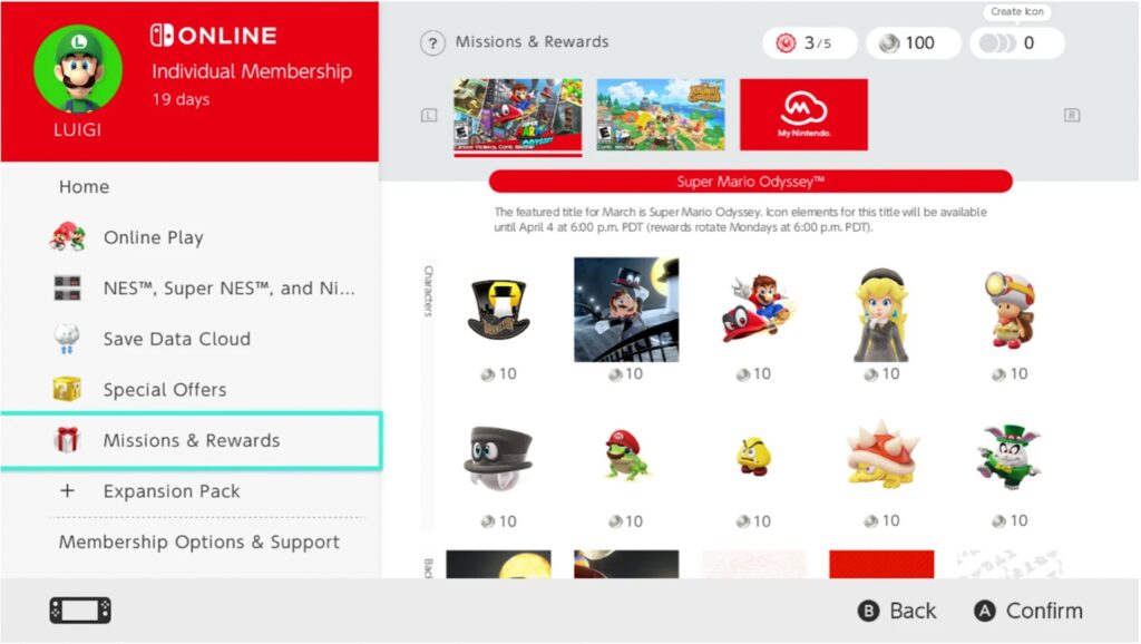 Missions et récompenses dans le Nintendo Switch Online