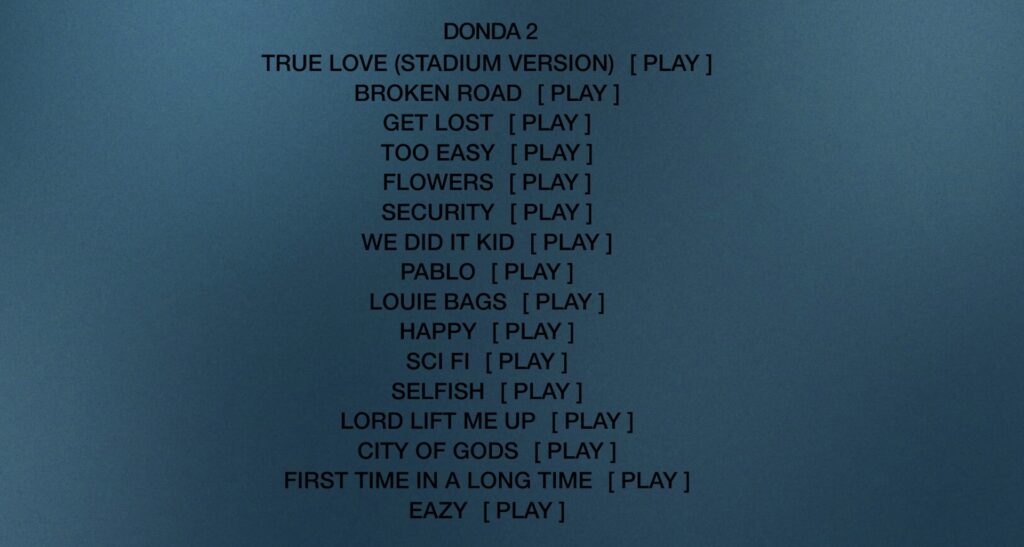 La liste des titres de Donda 2 sur stemplayer.com // Source : stemplayer.com