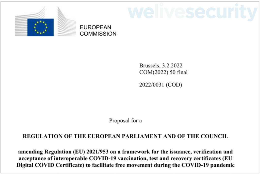 Le groupe de hacker propose de télécharger un document officiel disponible sur le site de l'Union Européenne pour tromper la victime. // Source : ESET Research