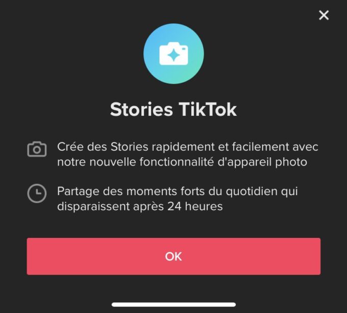 De premiers utilisateurs français ont accès aux TikTok Stories. // Source : Twitter De premiers utilisateurs français ont accès aux TikTok Stories. // Source : Twitter