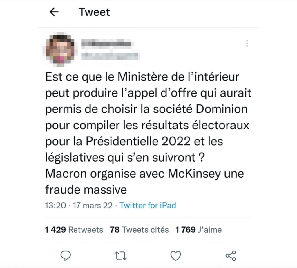 Une des premières publications accusant Macron d'organiser une fraude massive pour les élections // Source : Capture d'écran Numerama