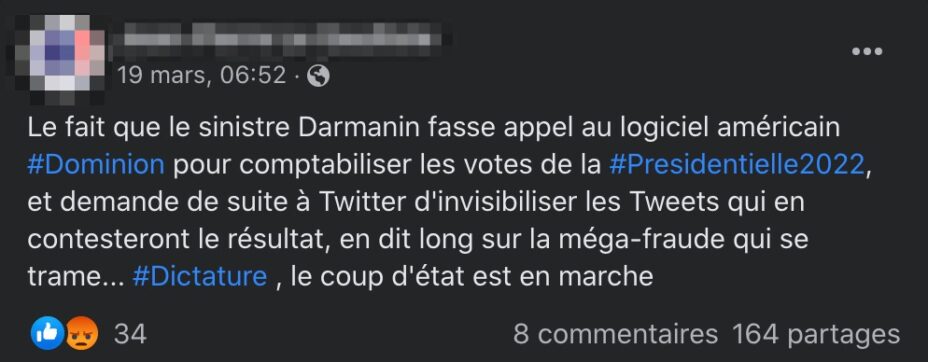 Un internaute explique que Twitter va censurer ses messages. C'est pourtant l'inverse : le réseau social ne va pas cacher les posts disant que l'élection a été manipulée // Source : Capture d'écran Numerama Un internaute explique que Twitter va censurer ses messages. C'est pourtant l'inverse : le réseau social ne va pas cacher les posts disant que l'élection a été manipulée // Source : Capture d'écran Numerama