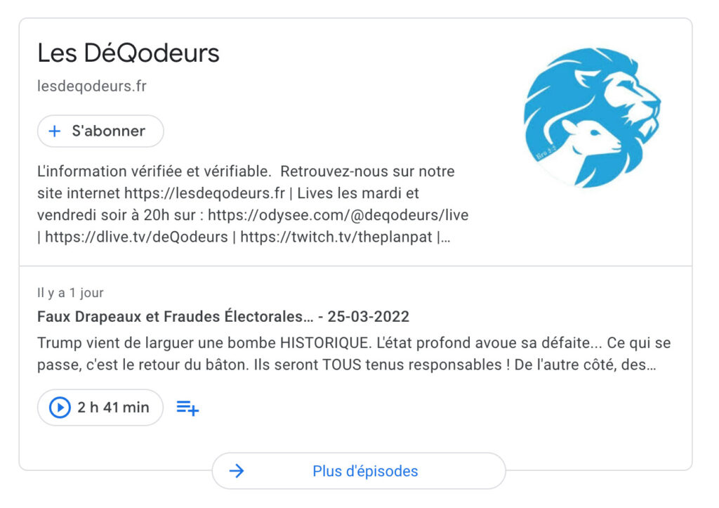 Le podcast des DéQodeurs est disponible sur Google Podcast // Source : Capture d'écran Numerama