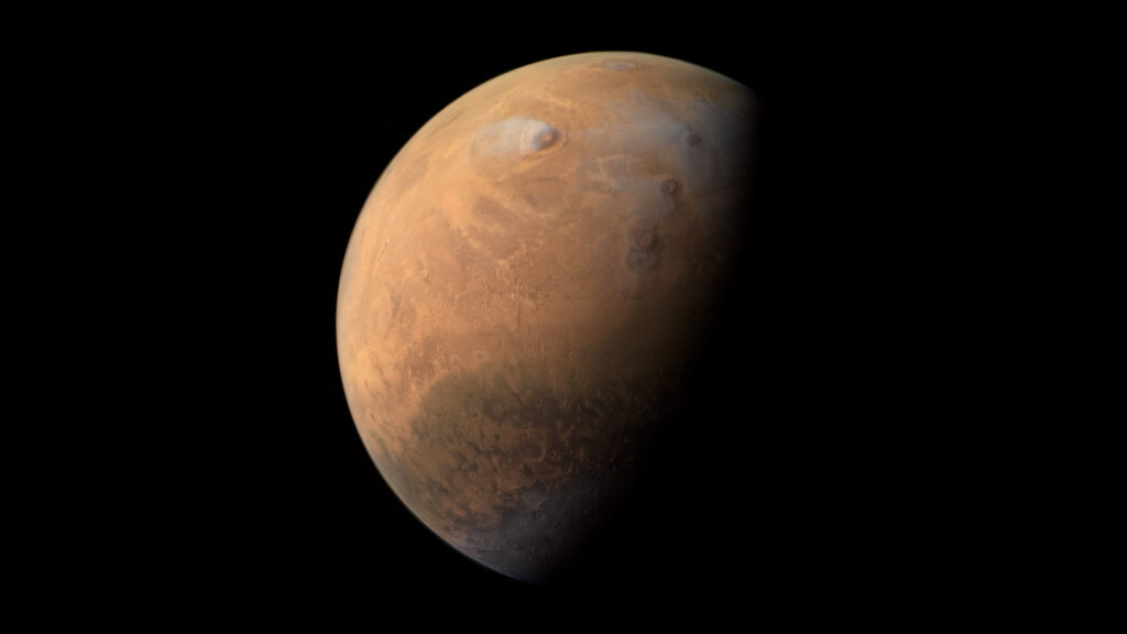 Mars en août 2021. // Source : CU/LASP EMM/EXI ITF/Kevin M. Gill (image recadrée)